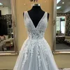 Elegante abito da sera formale da donna grigio per donna scollo a V applicazioni in pizzo senza maniche abiti da festa lunghi da ballo Robe De Soiree