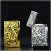 Dragon Gas Butane Refillable Lighter Grinding Jet Flint Metal Emboss Bright Sound Cigarette Cigar Inflated Drop Delivery Dhuua