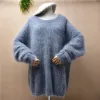 Külot bayanlar kadınlar Sonbahar Kış Giyim Kıllı Gri Mink Cashmere Örme Onda Uzun Batwing Kolları Gevşek Külver Angora Kürk Sweater