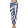 Active Pants Vintage Nautical Leggings Blue Cross Stripes High Waist Yoga Cute Stretch Legging Female Design Work Out