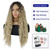 Perucas de cabelo sintético longo encaracolado onda peruca raiz escura ombre loira para mulheres meninas cosplay festa sexy água natural 240306