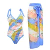 Kvinnors badkläder 2024 Sexig ruffle Bikinis Strappy One Piece Push Up Women Swimsuit Floral Printed Bandage Brazilian Biquini Bathing Suit