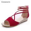 Sandalen Comemore Keilabsatz Damenschuh Frau Sandale weiblich Schwarz Rot Blau Peep Toe Low Heels 2024 Elegante Frauen Sommerschuhe 40