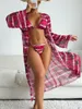 2024 FASHINGE WIND BIKINI مجموعات شاطئ جوز الهند مخطط بيكيني كيب كيب ثلاث قطع مجموعة من الدانتيل مع وسادات الصدر للسباحة للسيدات