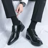 Dress Shoes Derby Men PU Low Heel Solid Color Pointed Engraved Lacing Classic Daily Business Formal Large Size 38-46