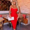 Casual Dresses BEAUKEY Sexy Elegant Red Evening Bandage Dress 2024 Women Summer Strapless Backless Split Bustier Bodycon Lyxury Vestidos