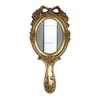 Estilo europeu espelho de vaidade espelho de mão salão de beleza mão especial portátil fixado na parede alça ouro antigo pequeno espelho 240301