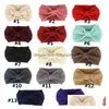 Stirnbänder Neue Designer Frauen Solide Cloghet Bogen Knoten Turban Gestrickte Kopf Wrap Haarband Winter Ohr Wärmer Stirnband Haarband Zubehör Dhau4