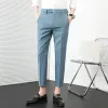 Byxor 5Colors Hot Sale Summer Men Business Suit Pants klänning Simple All Match Formal Wear Slim Fit raka byxor Ankellängd 38 36 36