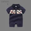 Footies High quality Baby Rompers baby boys plaid jumpsuits toddler kids lapel short sleeve cotton climb clothes fashion newborn lattice Bodysuit 3 models 240306