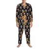 Men's Sleepwear Sugar Skull Print Spring Halloween Mexican Casual Loose Oversize Pajama Sets Man Long Sleeves Fashion Night Nightwear