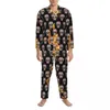 Pijamas masculinos açúcar crânio impressão primavera halloween mexicano casual solto oversize pijama conjuntos homem mangas compridas moda noite nightwear