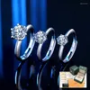 Küme Yüzükleri GRA Sertifikalı 1-3CT Moissanit Ring 925 Gümüş Elmas Testi Geçti Takı Solitaire Kadın Nişan Düğünü