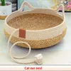 Summer Cat Bed Woven Borttagbar klädsel Sleeping House Scratch Floor Rattan Wearresistant Washable Pet Supplies 240304