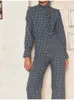 Ruffled Plaid Jumpsuit Kvinnor mode kausal o-hals långa ärmar knappar jumpsuits kvinnliga chic hög midja streetwear 2024 ny