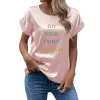 Camiseta DIY con tu foto o logotipo, novedad de verano, camisa de satén de manga corta para mujer, camiseta informal holgada con cuello redondo para colorear, Tops para mujer