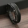 Bracelet en cuir et pierre naturelle pour hommes, en pierre noire, tissé à la main, en perles, bijoux, cadeau