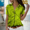 Camisa 2023 Blouses Sexy Vneck Impressão abstrata Manga curta Mulheres vintage Tops elegantes da rua Trendência da rua todos os dias xs8xl