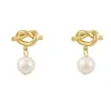 Dangle Earrings Kshmir 2024 Arrival Metal Knoted Pearl Pendant For Women Female Korean Temperament Fashion Daily Jewelry Gift