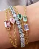 Bracelets de charme couleur or Micro pavé CZ pierre de naissance colorée géométrique Rectangle Bracelet de mode pour fille femmes en gros