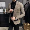 Herrenanzüge 2024 Frühling Männer Plaid Blazer Britische Bedruckte Hochzeit Business Casual Blazer Anzug Jacke Männlich Formal Plus Größe V109