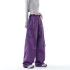 Jeans Y2k Baggy Cargo Pantalon Streamer Violet Hip Hop Femmes Haute Streetwear Pantalon Vintage Poches Taille Haute Jambe Regroupée StreetPants