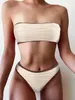 Sexy Bandeau Hohe Taille Bikini 2023 Frauen Dreieck Badeanzug Stich Detail Bademode Gepolsterte Badeanzug Weibliche Solide Beachwear 240223