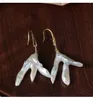 Dangle Earrings Baroque Natural White South Sea Freshwater Pearl 925 Silver Chicken Feet