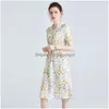Plus Size Vestidos Oc 413N61 Womens Dress 100% Mberry Silk Alta Qualidade Verão Impresso Saia Gota Entrega Vestuário Dhyig