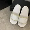 2024 Senaste Paris Women Platform Sandaler Designer Sliders Summer Slippers Metal Chain Hemp Rope Beach Slides Thick Soles Sandals Shoes Sizee 35-42