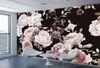 Personalizado 3d po papel de parede mural pintado à mão preto branco rosa peônia flor mural sala estar decoração casa pintura papel 197b1887193