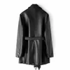 Veste en cuir noir pour femmes, Trench-Coat avec ceinture, hauts décontractés, vêtements d'extérieur L XL XXL, vêtements féminins