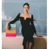 캐주얼 드레스 이른 봄 2024 여성 클래식 블랙 아이리스 다이아몬드 니트 낚시 드레스