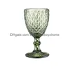 Verres à vin 10 oz gobelets en verre vintage verres à vin à pied en relief verres à boire colorés Fy5509 Jy08 livraison directe maison jardin cuisine, Dh38M