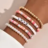 Charme pulseiras 5 pcs boêmio étnico hamdmade para mulheres cerâmica macia multicolor moda letras argila trançada pérola contas boho jóias