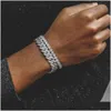 Pulseras con dijes Nueva moda 12 mm de ancho Cz Miami Cadena de eslabones cubanos Hip Hop Bling Micro Pave 5A Clear Cubic Zirconia Hombres Pulsera Wholes DH2WB