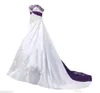 빈티지 흰색과 보라색 웨딩 드레스 2020 Strapless Laceup Beaded Lace 자수 스위프 기차 코르셋 플러스 사이즈 웨딩 가운 74308226