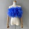 Kürk jaxmonoy yeni kadın devekuşu tüy tüp bahar yaz seksi streç üst bra bayan parti düğün moda kolsuz kırpılmış üst