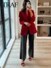 Blazers TRAF 2024 printemps femme mode rouge vestes col rabattu manches longues poches décorer simple bouton femme Blazers manteaux