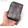 Money Clips Women Zipper Short Wallet Credit/ID Card Holder Flower Pattern Genuine Leather Female Coin Pocket Clutch Money Bag Bifold wallet L240306