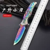 Utomhus All Steel CNC Relief Color Titanium Folding Portable Self-Defense Jungle Survival Knife, High Hardness 281478