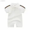 Footies nouveau-né bébé barboteuse filles et garçon à manches courtes vêtements en coton Designer marque lettre imprimer infantile enfants pyjamas 240306