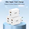 C ~ L 3 포트 가역 USB C 벽 충전기 블록 30W PD 빠른 타입 C iPhone 유형 C QC 3.0 용 S24 빠른 충전 휴대폰 충전기 상자