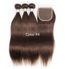 3 Bundles With 4x4 Lace Closure Color 2 4 Dark Brown Silky Straight Hair Bundles Raw Virgin Indian Brazilian Peruvian Human Hair E8023082