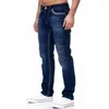 Män jeans män solida fickor sträcker denim raka byxor vår sommarföretag avslappnade byxor dagligen streetwear kläder