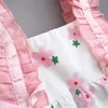 Vestidos infantis para meninas, vestido de saia com suspensório e babados, estampa floral, verão, primeiro aniversário, menino