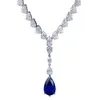 Värdefull Sapphire Diamond Chocker -halsband 100% REAL 925 Sterling Silver Wedding Pendants Halsband för kvinnor lovar smycken