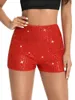 Damesshorts dames zomer pailletten midden taille elastische band sprankelende rechte pijpen glitter korte broek voor party club streetwear