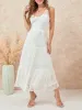 Dress wsevypo Fairycore White Lace Crochet Tank Long Dress Women's Summer Sleeveless Backless V Neck Ruched Flowy ALine Beach Dress