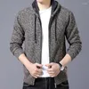 Suéter masculino outono inverno suéter casaco de lã grossa com capuz slim fit tamanho grande com zíper cardigan casual quente jaqueta bonita